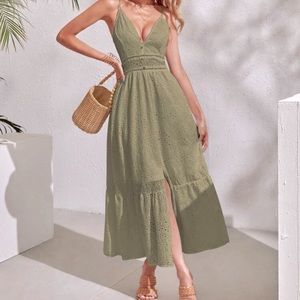 NWOT-Ruffle Hem Eyelet Midi Dress